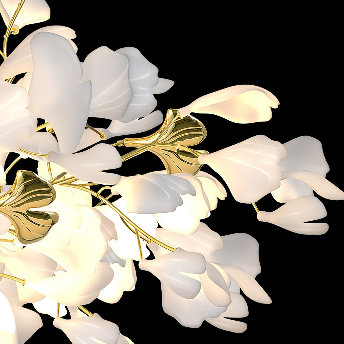 Gingko Drape Chandelier — Porcelain Ginkgo Leaves on Brass Branches