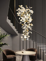 Gingko Drape Chandelier — Porcelain Ginkgo Leaves on Brass Branches