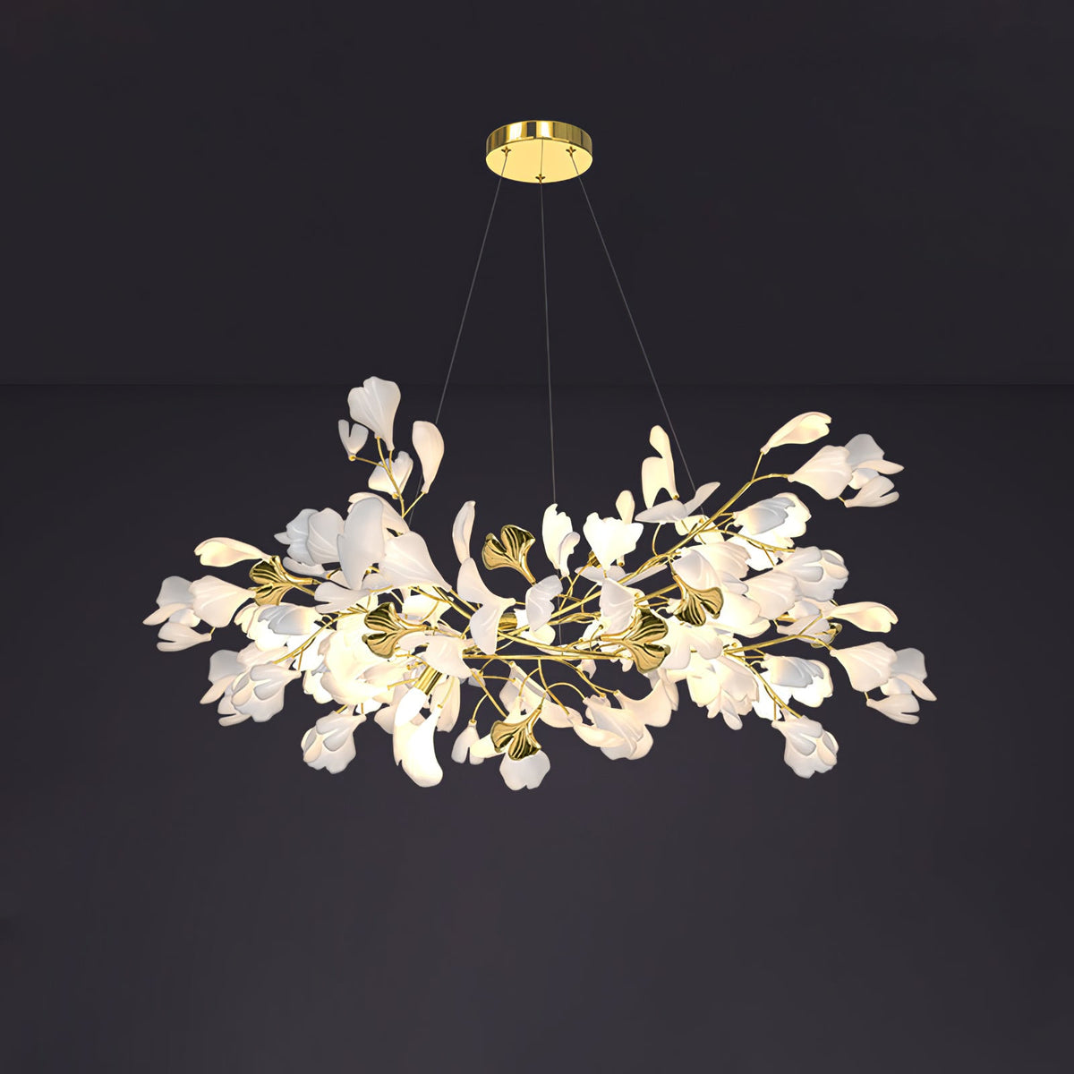 Gingko Drape Chandelier — Porcelain Ginkgo Leaves on Brass Branches