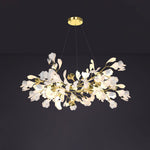 Gingko Drape Chandelier — Porcelain Ginkgo Leaves on Brass Branches