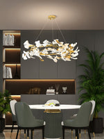 Gingko Drape Chandelier — Porcelain Ginkgo Leaves on Brass Branches
