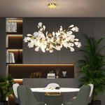 Gingko Drape Chandelier — Porcelain Ginkgo Leaves on Brass Branches