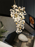 Gingko Drape Chandelier — Porcelain Ginkgo Leaves on Brass Branches