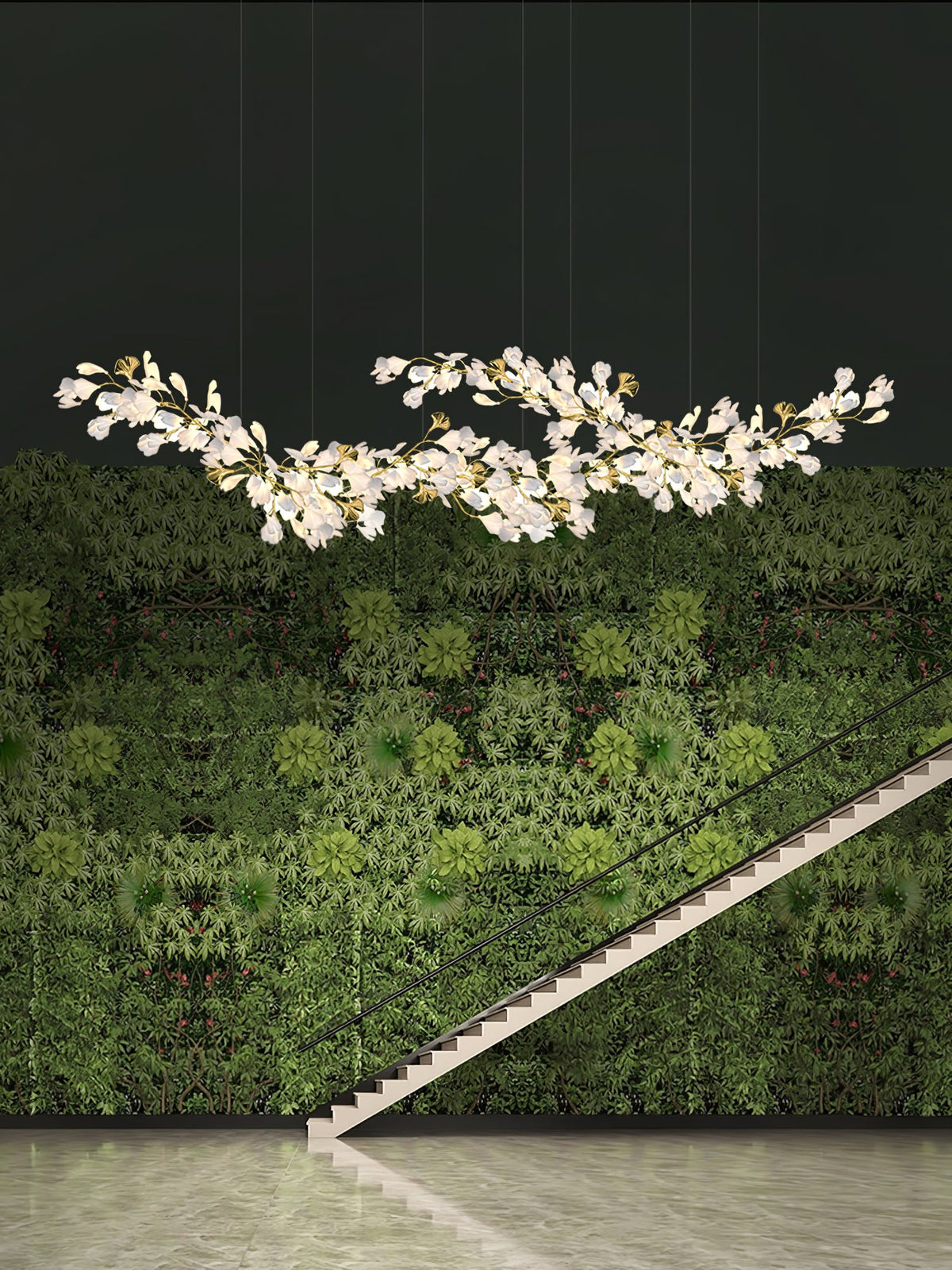 Gingko Drape Chandelier — Porcelain Ginkgo Leaves on Brass Branches