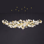 Gingko Drape Chandelier — Porcelain Ginkgo Leaves on Brass Branches