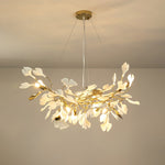 Gingko Drape Chandelier — Porcelain Ginkgo Leaves on Brass Branches