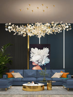 Gingko Drape Chandelier — Porcelain Ginkgo Leaves on Brass Branches
