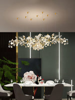 Gingko Drape Chandelier — Porcelain Ginkgo Leaves on Brass Branches