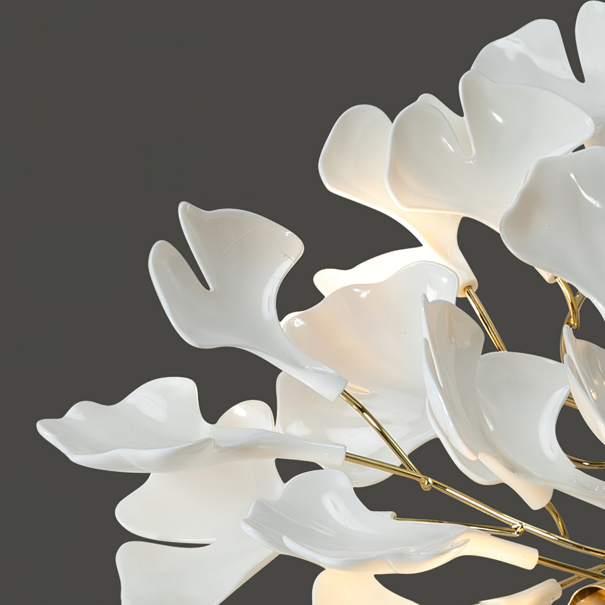Gingko Drape Chandelier — Porcelain Ginkgo Leaves on Brass Branches
