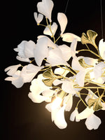 Gingko Drape Chandelier — Porcelain Ginkgo Leaves on Brass Branches