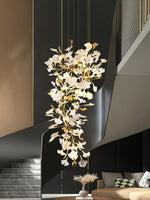 Gingko Drape Chandelier — Porcelain Ginkgo Leaves on Brass Branches