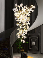 Gingko Drape Chandelier — Porcelain Ginkgo Leaves on Brass Branches