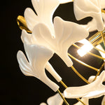 Gingko Drape Chandelier — Porcelain Ginkgo Leaves on Brass Branches