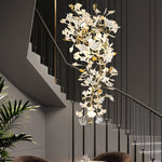 Gingko Drape Chandelier — Porcelain Ginkgo Leaves on Brass Branches