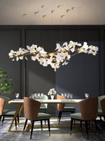 Gingko Drape Chandelier — Porcelain Ginkgo Leaves on Brass Branches