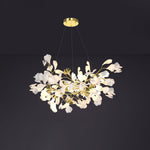 Gingko Drape Chandelier — Porcelain Ginkgo Leaves on Brass Branches