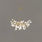 Gingko Drape Chandelier — Porcelain Ginkgo Leaves on Brass Branches