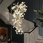 Gingko Drape Chandelier — Porcelain Ginkgo Leaves on Brass Branches