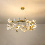 Gingko Drape Chandelier — Porcelain Ginkgo Leaves on Brass Branches
