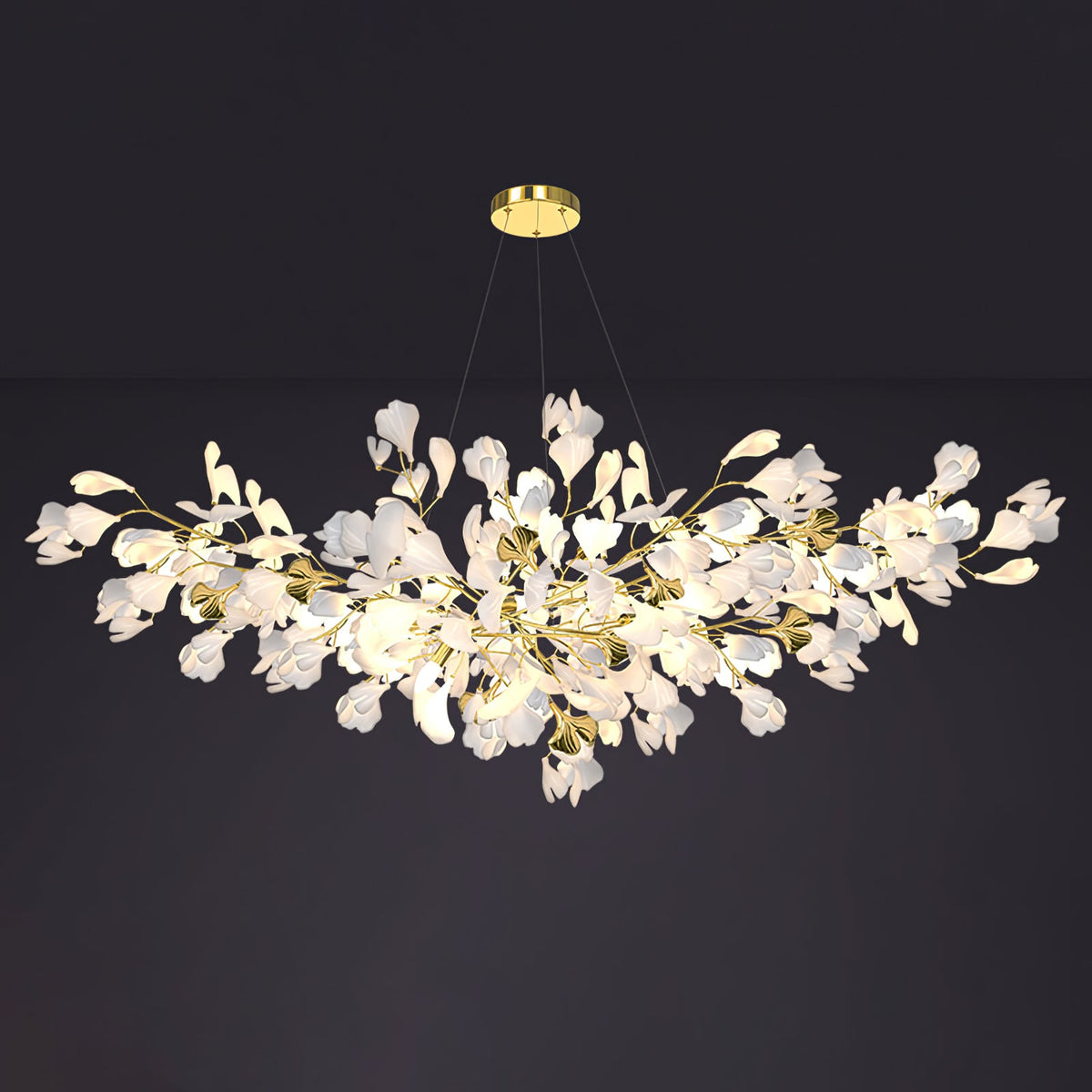 Gingko Drape Chandelier — Porcelain Ginkgo Leaves on Brass Branches