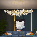 Gingko Drape Chandelier — Porcelain Ginkgo Leaves on Brass Branches