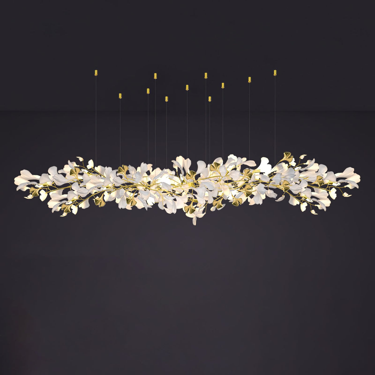 Gingko Drape Chandelier — Porcelain Ginkgo Leaves on Brass Branches