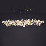 Gingko Drape Chandelier — Porcelain Ginkgo Leaves on Brass Branches