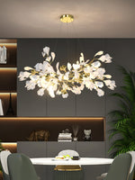 Gingko Drape Chandelier — Porcelain Ginkgo Leaves on Brass Branches