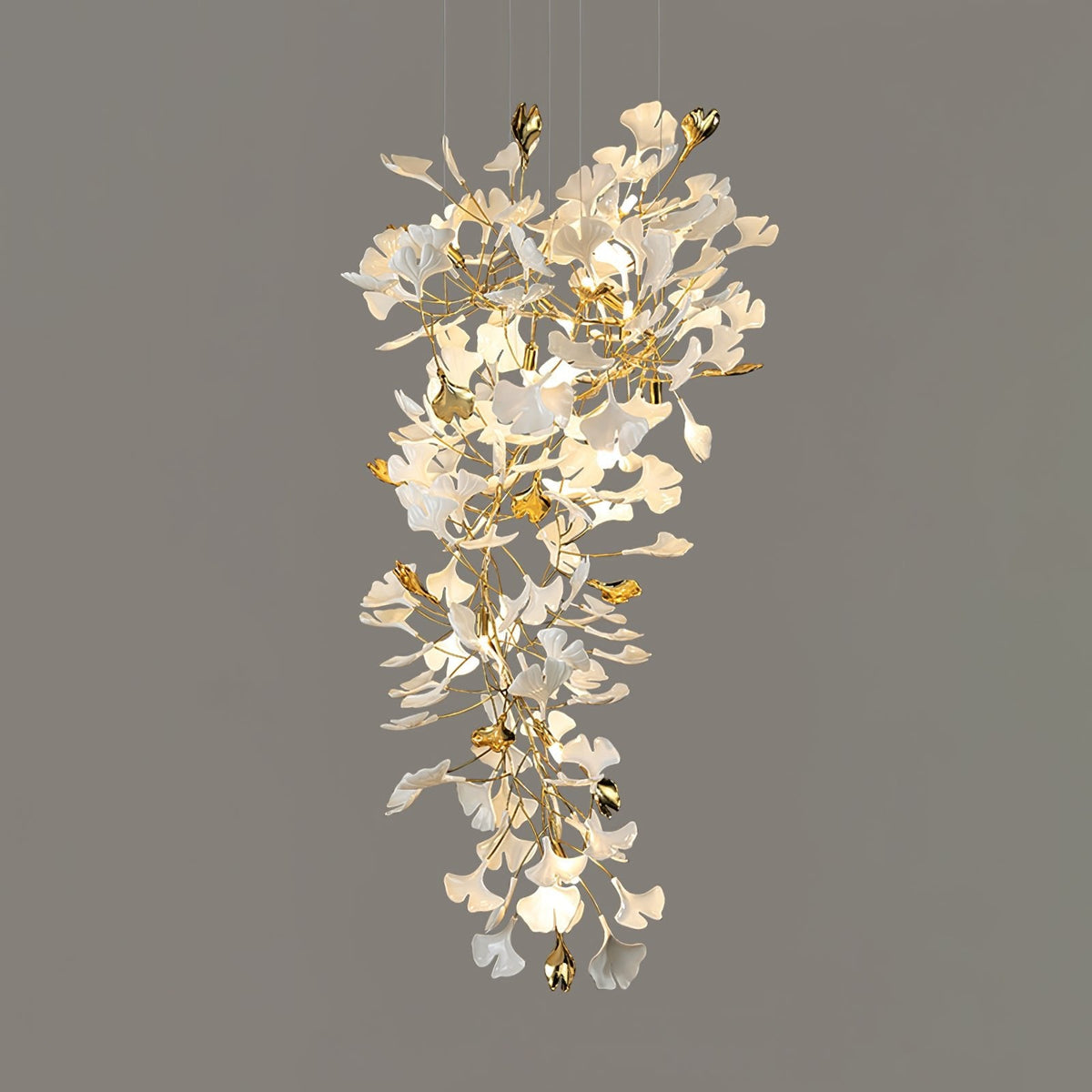 Gingko Drape Chandelier — Porcelain Ginkgo Leaves on Brass Branches
