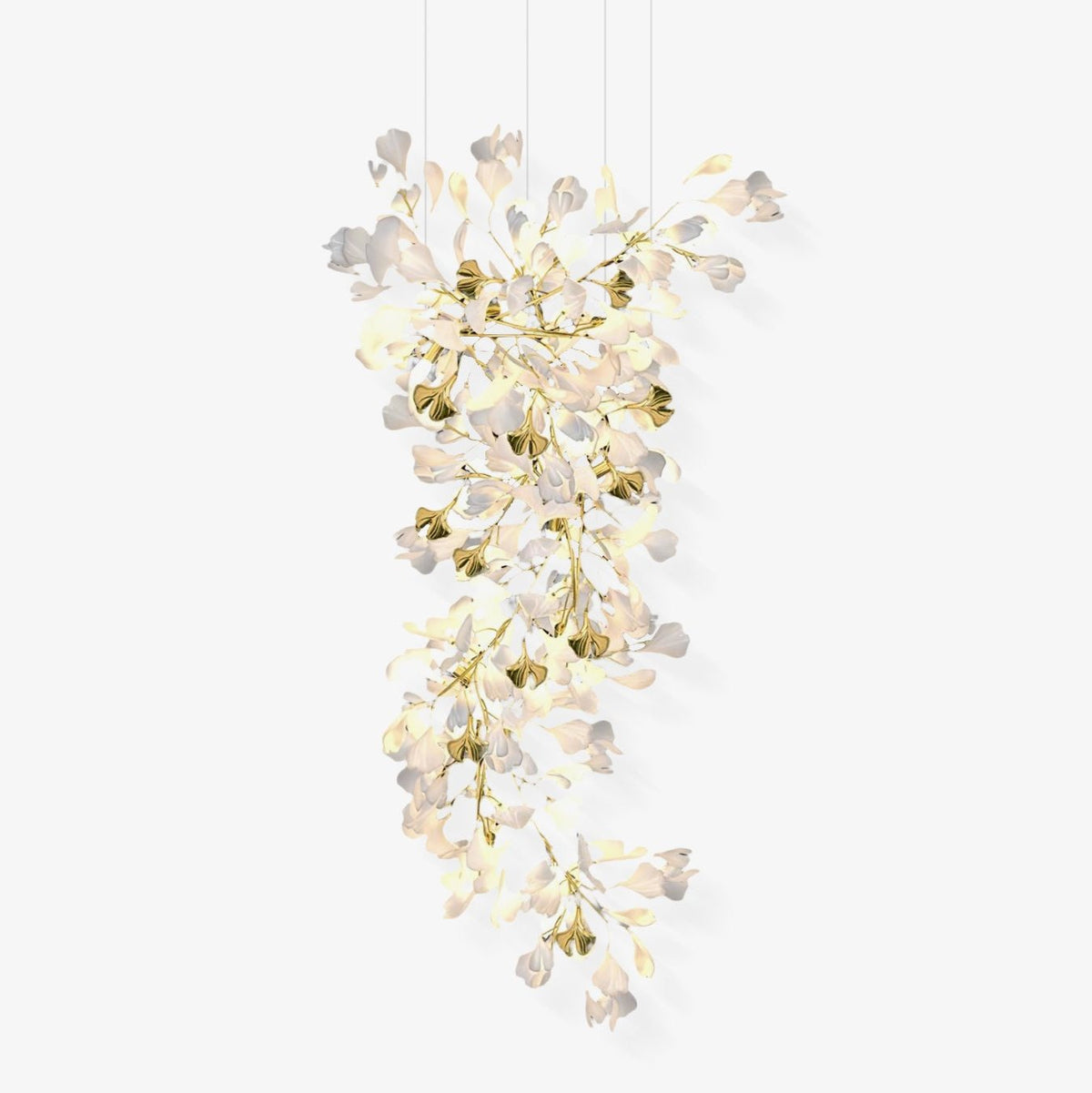 Gingko Drape Chandelier — Porcelain Ginkgo Leaves on Brass Branches