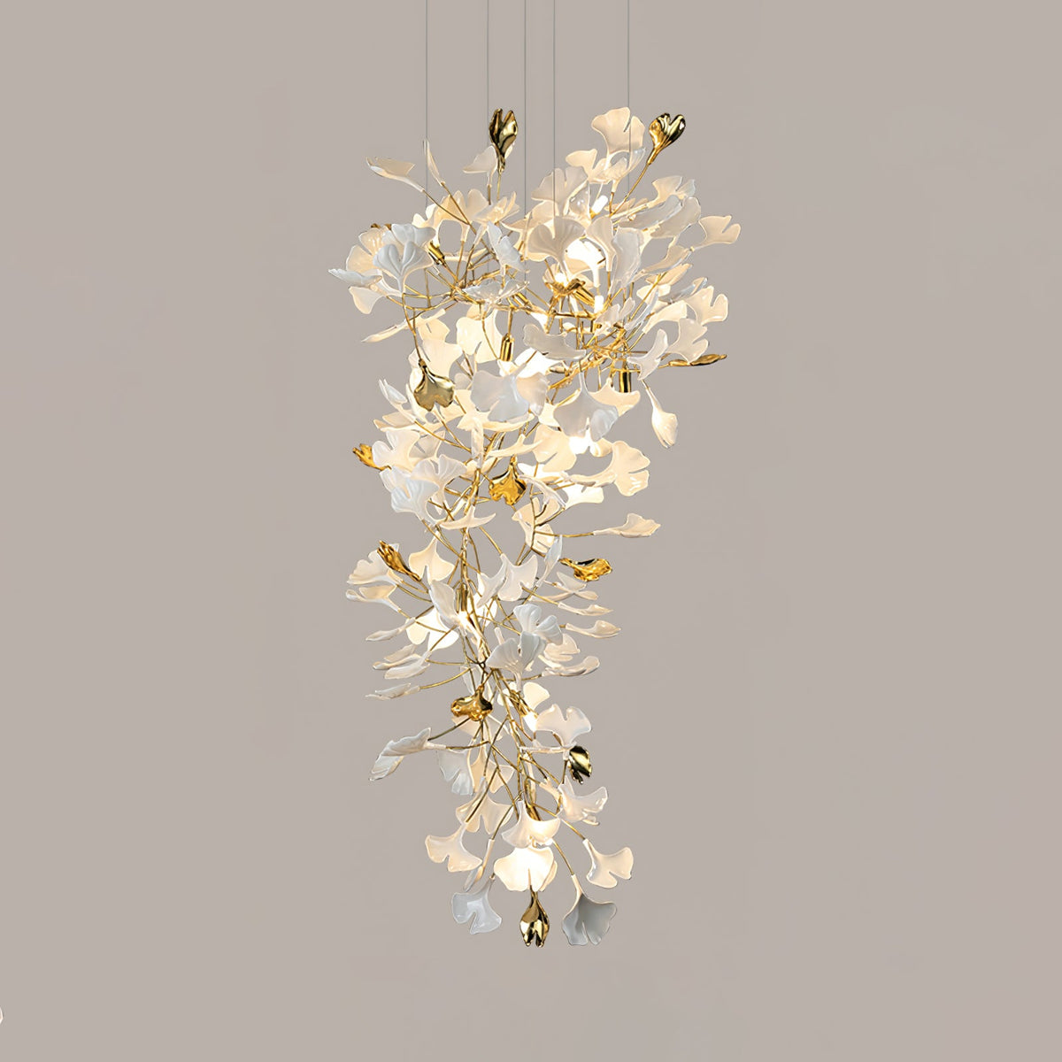 Gingko Drape Chandelier — Porcelain Ginkgo Leaves on Brass Branches
