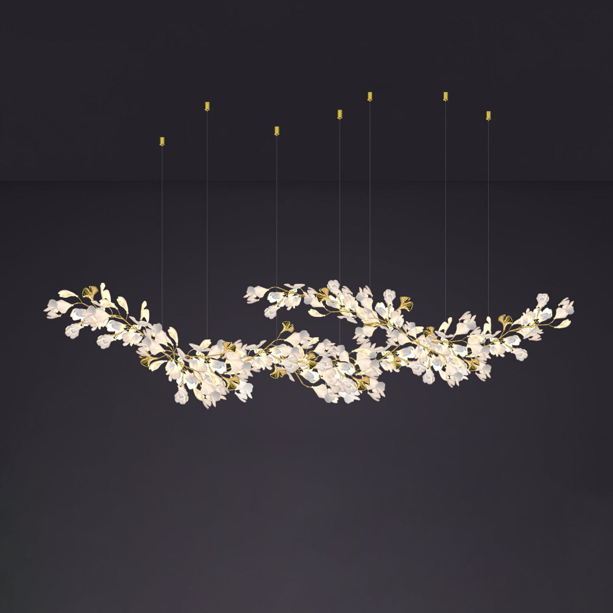 Gingko Drape Chandelier — Porcelain Ginkgo Leaves on Brass Branches