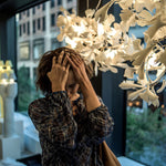 Gingko Leaves Linear Chandelier – Hand-Cast Porcelain Sculptural Pendant Light