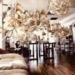 Gingko Leaves Linear Chandelier – Hand-Cast Porcelain Sculptural Pendant Light