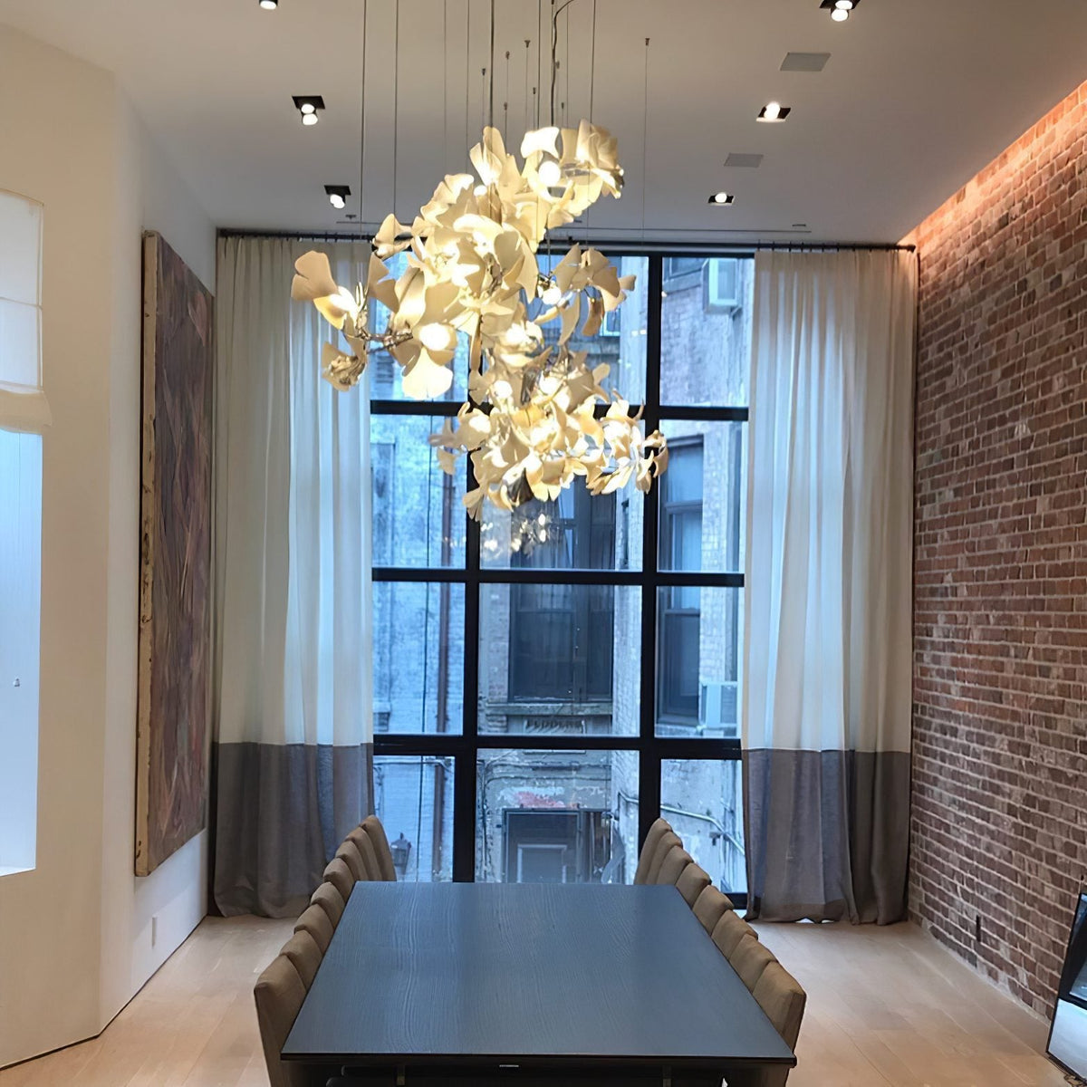 Gingko Leaves Linear Chandelier – Hand-Cast Porcelain Sculptural Pendant Light