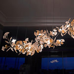 Gingko Leaves Linear Chandelier – Hand-Cast Porcelain Sculptural Pendant Light