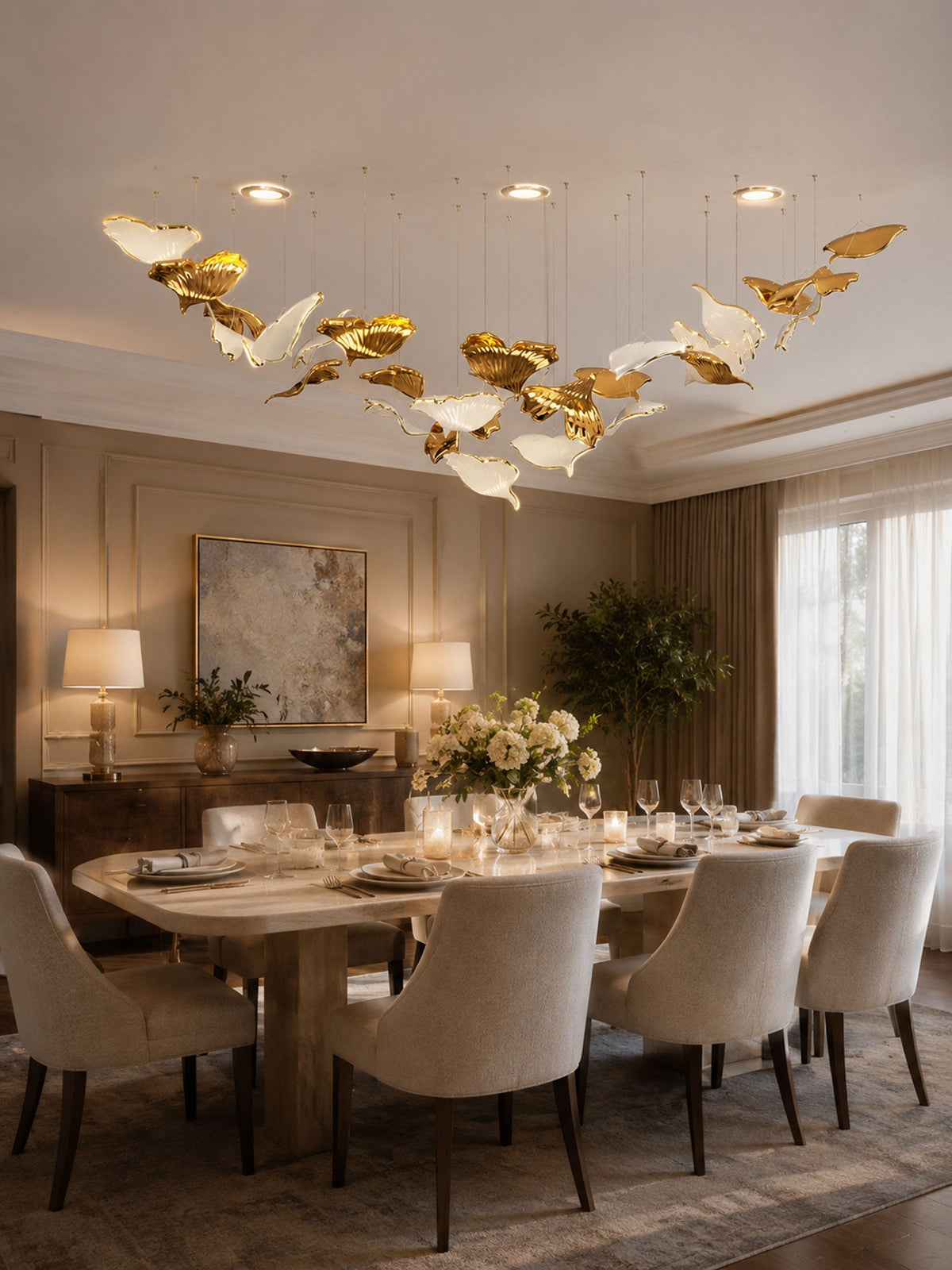 Ginkgo Leaf LED Chandelier – Modern Custom Pendant Light for Grand Interiors
