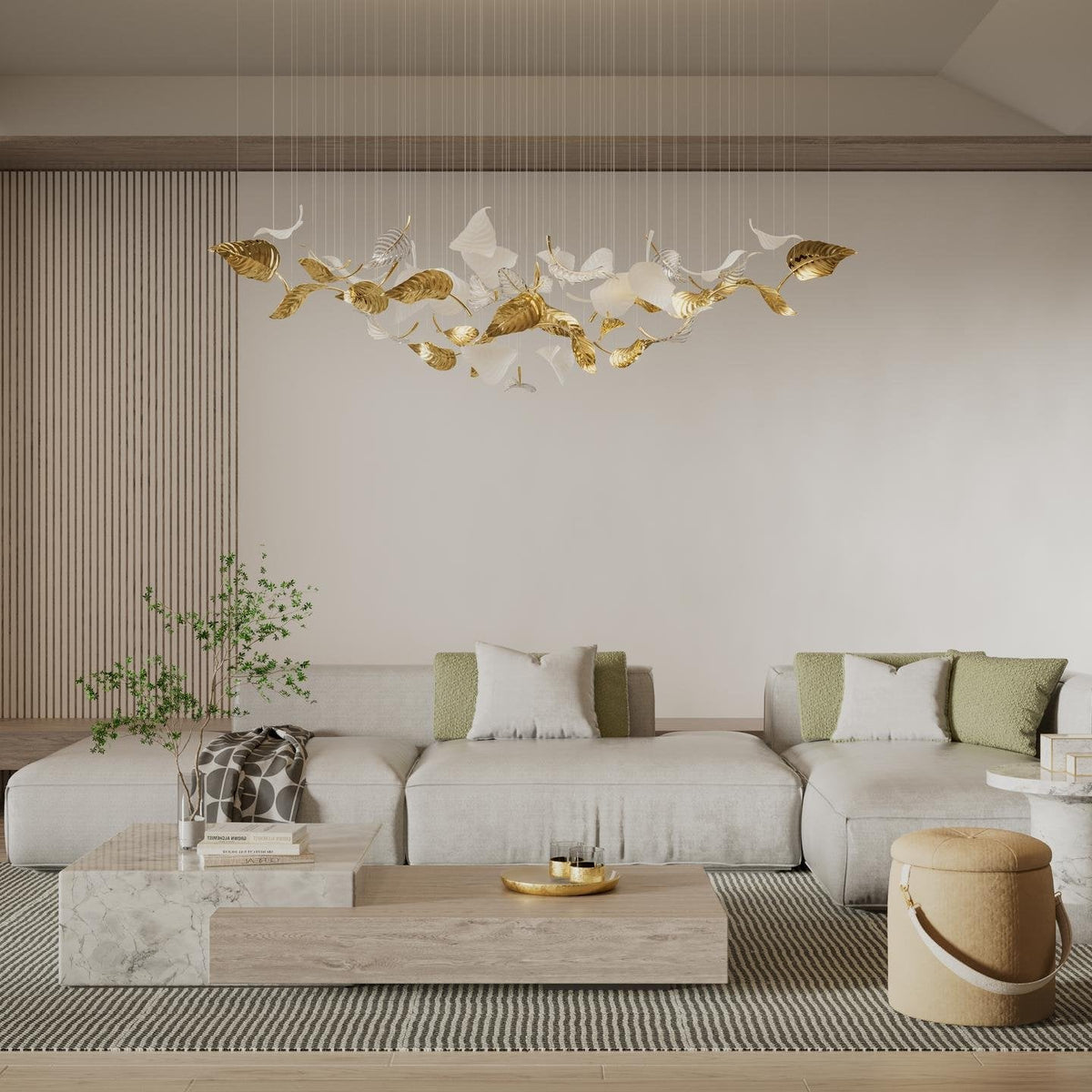 Linden Leaves Crystal LED Chandelier | Modern Linear Pendant Light for Dining Room and Foyer