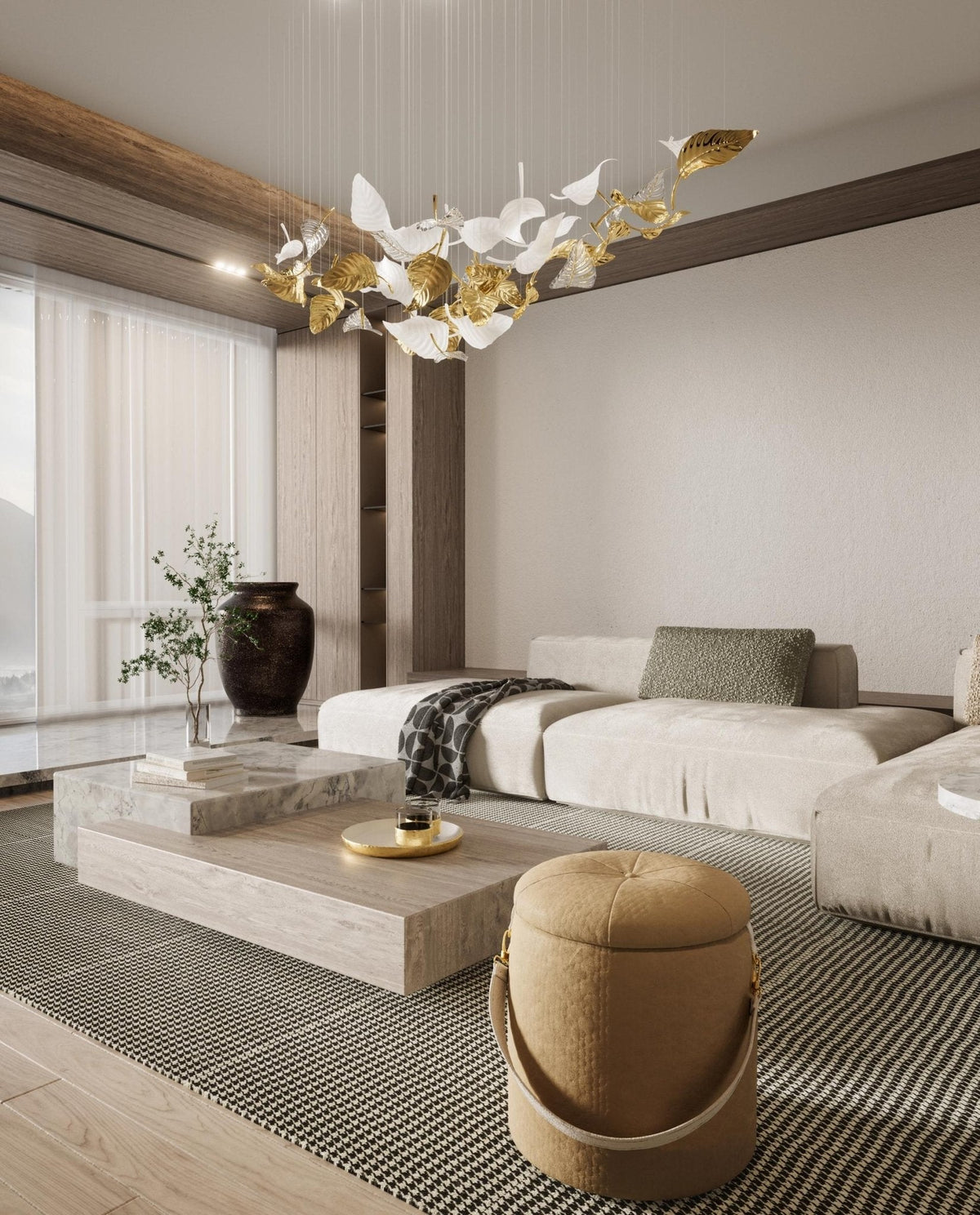 Linden Leaves Crystal LED Chandelier | Modern Linear Pendant Light for Dining Room and Foyer