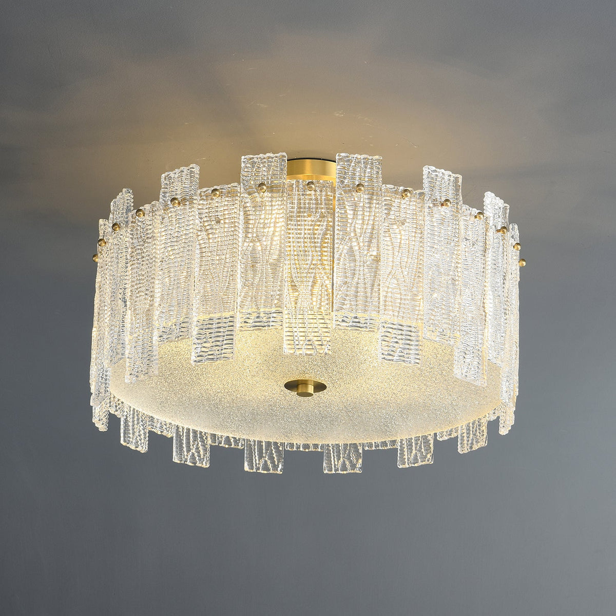 Glacier Cascade Brass and Glass Semi Flush Ceiling Light for Modern Interiors