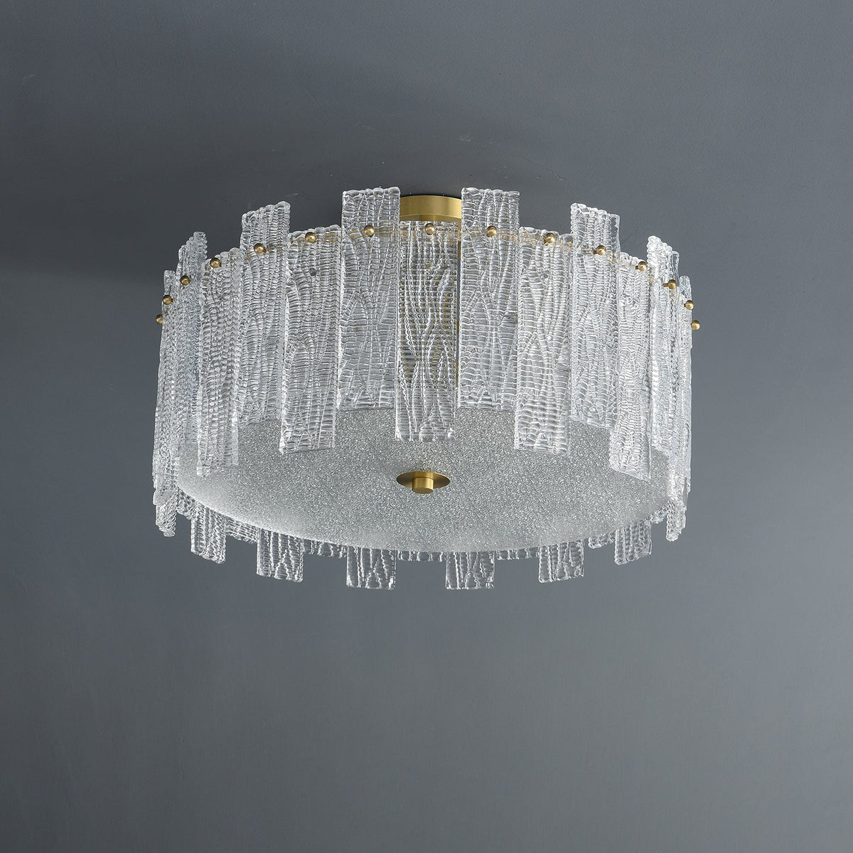 Glacier Cascade Brass and Glass Semi Flush Ceiling Light for Modern Interiors
