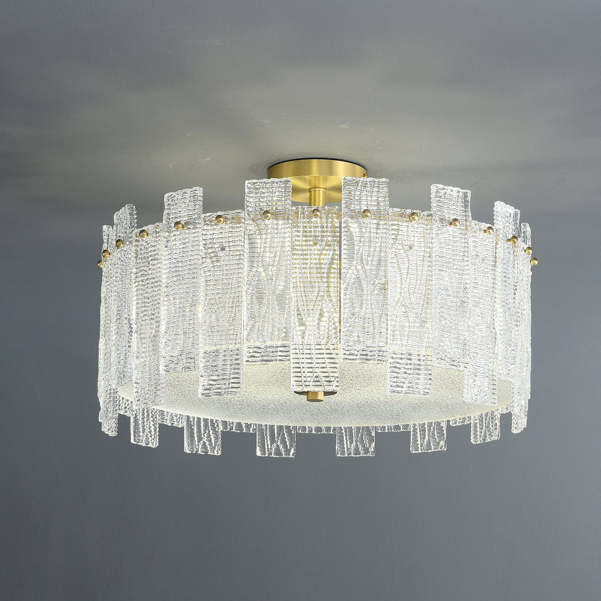 Glacier Cascade Brass and Glass Semi Flush Ceiling Light for Modern Interiors