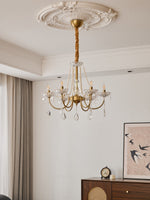 Glamour Pearl Crystal Chandelier for Dining Room and Living Room, Gold Brass LED Ceiling Light