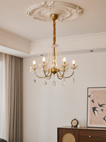 Glamour Pearl Crystal Chandelier for Dining Room and Living Room, Gold Brass LED Ceiling Light