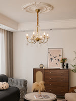 Glamour Pearl Crystal Chandelier for Dining Room and Living Room, Gold Brass LED Ceiling Light