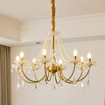 Glamour Pearl Crystal Chandelier for Dining Room and Living Room, Gold Brass LED Ceiling Light