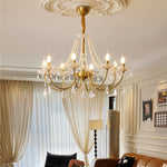 Glamour Pearl Crystal Chandelier for Dining Room and Living Room, Gold Brass LED Ceiling Light