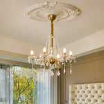 Glamour Pearl Crystal Chandelier for Dining Room and Living Room, Gold Brass LED Ceiling Light