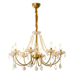 Glamour Pearl Crystal Chandelier for Dining Room and Living Room, Gold Brass LED Ceiling Light