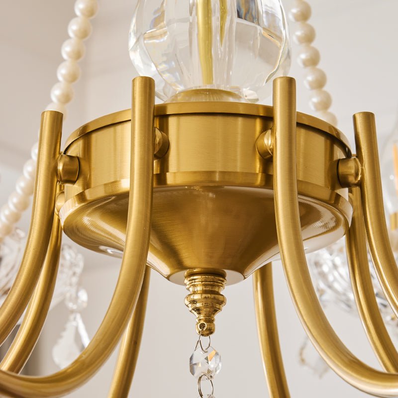 Glamour Pearl Crystal Chandelier for Dining Room and Living Room, Gold Brass LED Ceiling Light